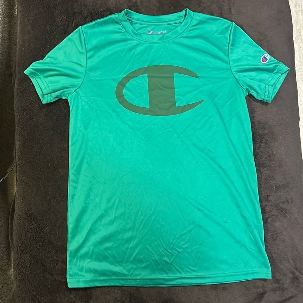 Champion Boys Green Logo Front‎ Athletic SS T-Shirt Size Large